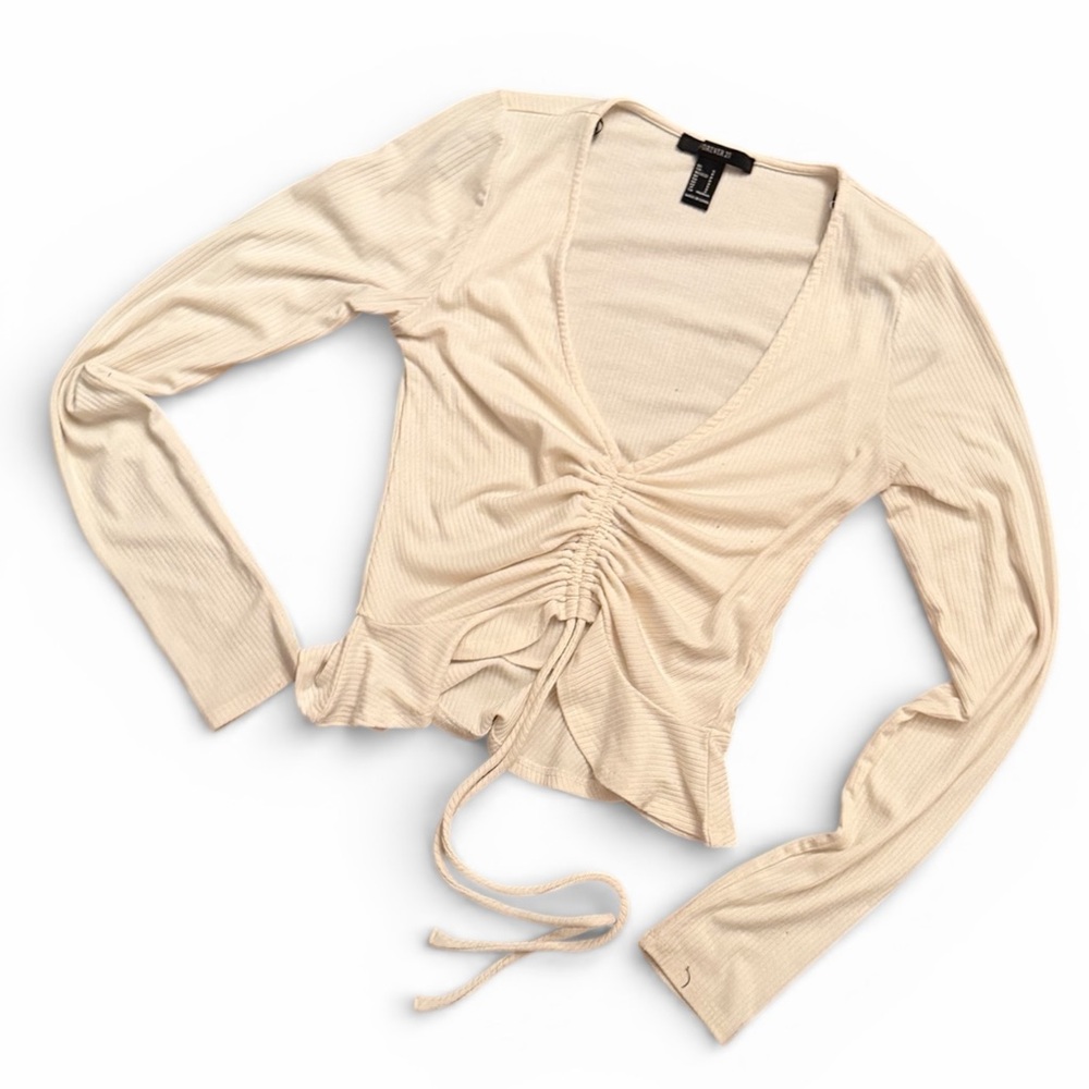 Forever 21 Cream Long Sleeve Ruched Top.